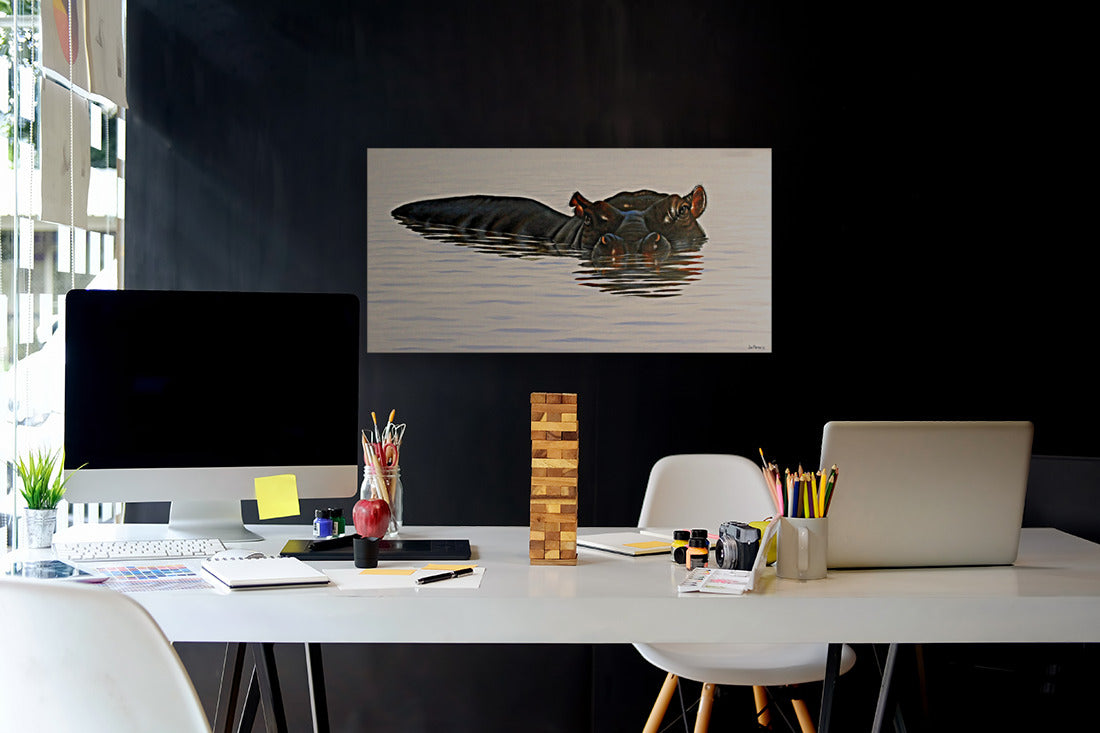 River Horse - Limited Edition Hippopotamus Canvas Print by Joe Marais