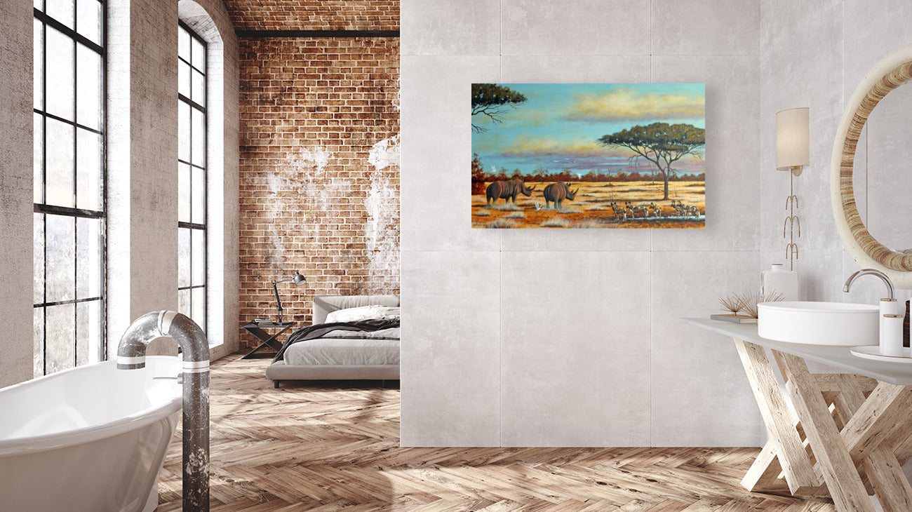 Action at the Waterhole - Limited Edition Canvas Print