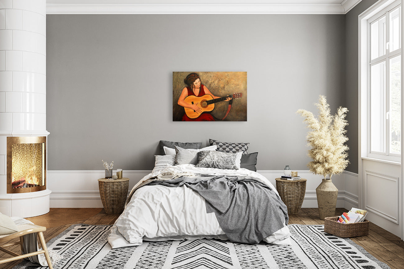 Guitar Lady in Red - Limited Edition Canvas Print by Joe Marais