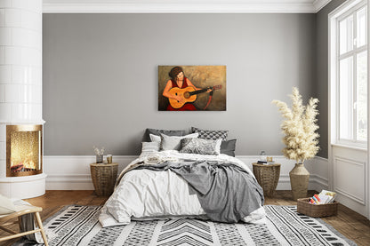 Guitar Lady in Red - Limited Edition Canvas Print by Joe Marais