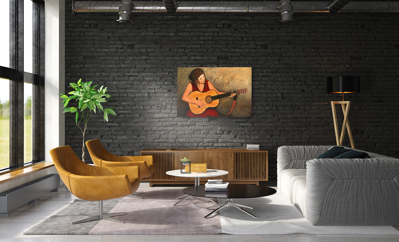 Guitar Lady in Red - Limited Edition Canvas Print by Joe Marais
