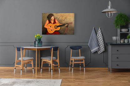 Guitar Lady in Red - Limited Edition Canvas Print by Joe Marais