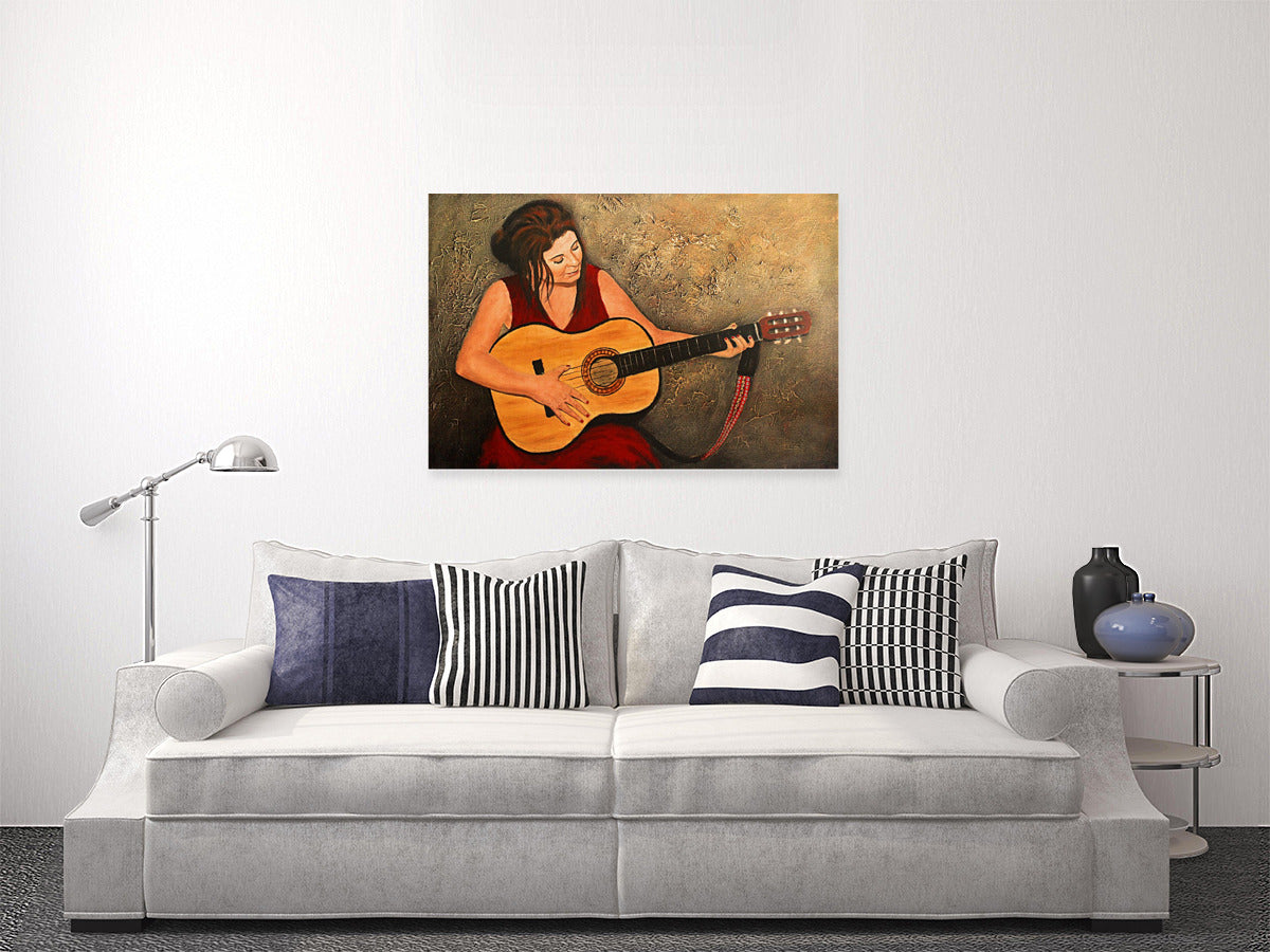 Guitar Lady in Red - Limited Edition Canvas Print by Joe Marais
