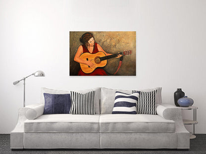 Guitar Lady in Red - Limited Edition Canvas Print by Joe Marais