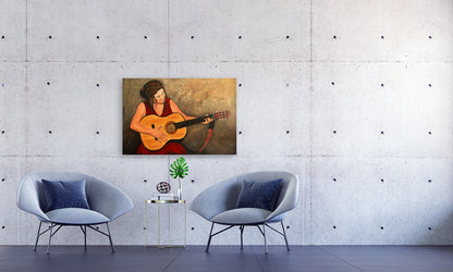 Guitar Lady in Red - Limited Edition Canvas Print by Joe Marais
