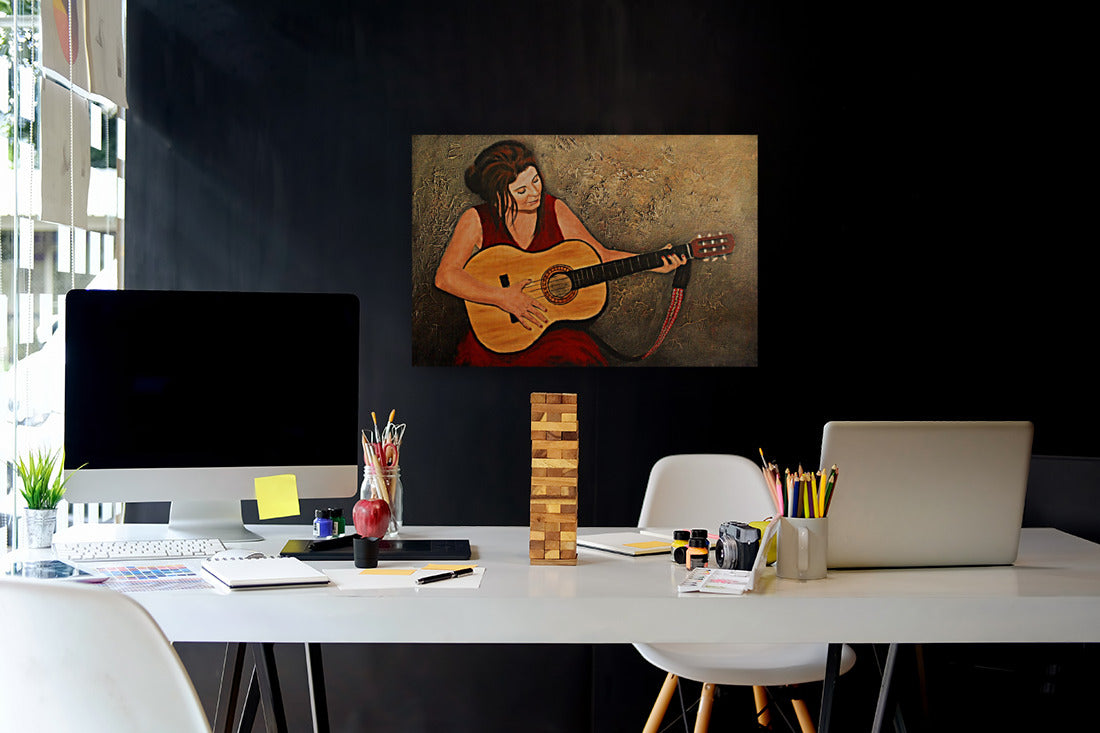Guitar Lady in Red - Limited Edition Canvas Print by Joe Marais