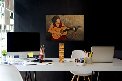 Guitar Lady in Red - Limited Edition Canvas Print by Joe Marais