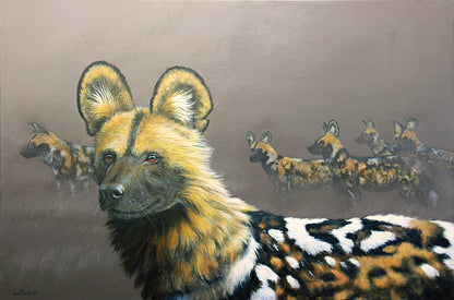 Alpha Male - African Wild Dog -  Limited Edition Canvas Print by International Wildlife Artist Joe Marais