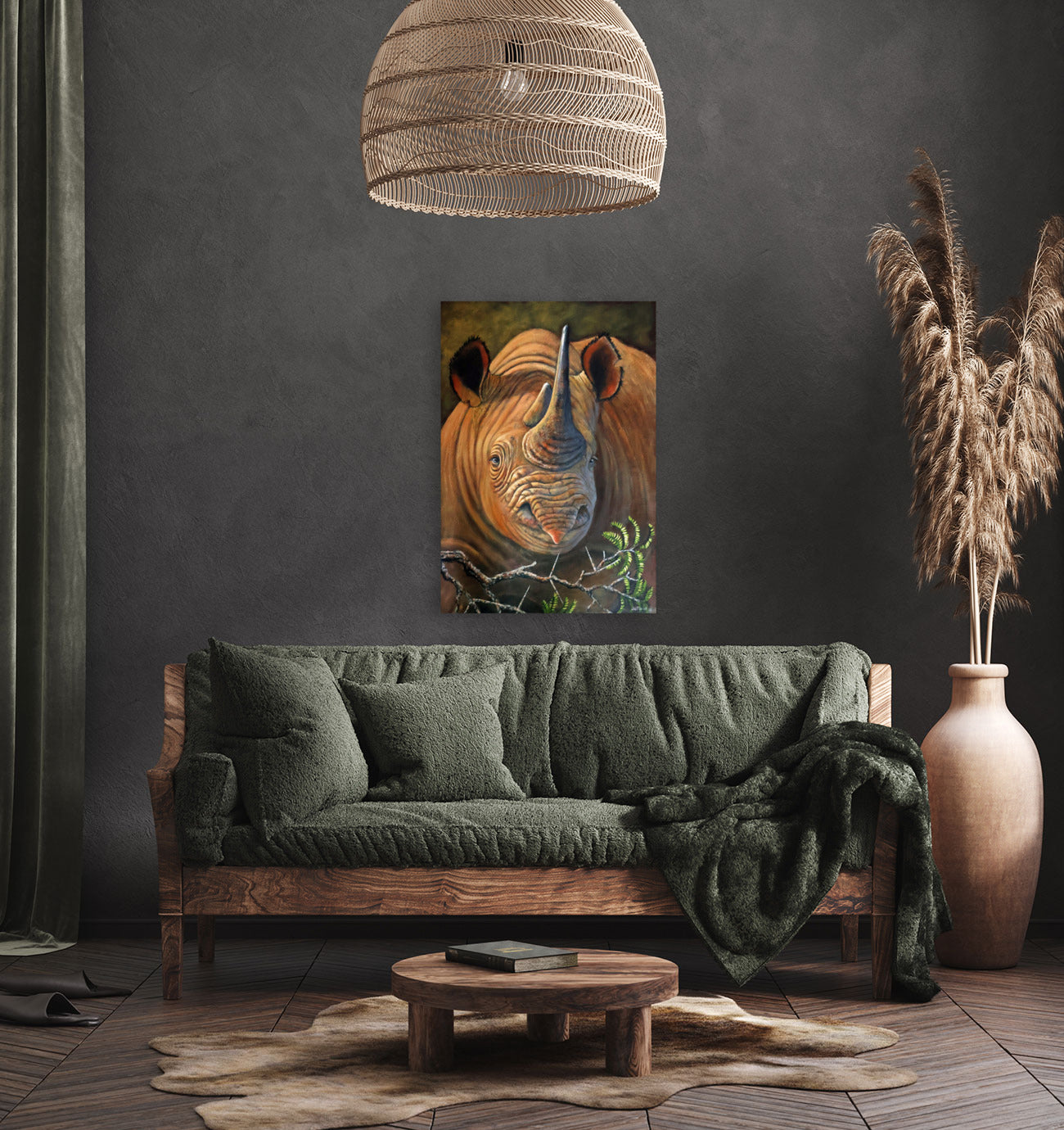 Horned Sentinel - Black Rhino - Limited Edition Canvas Print by International Wildlife Artist Joe Marais