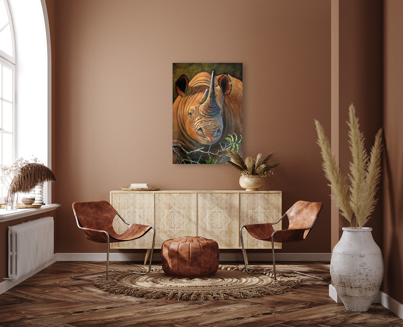 Horned Sentinel - Black Rhino - Limited Edition Canvas Print by International Wildlife Artist Joe Marais