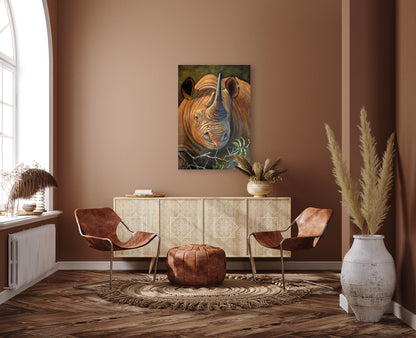 Horned Sentinel - Black Rhino - Limited Edition Canvas Print by International Wildlife Artist Joe Marais
