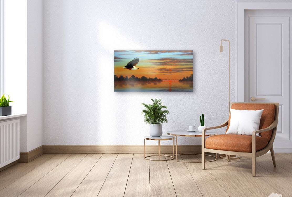African Fish Eagle - Sunset Action  -  Limited Edition Canvas Print