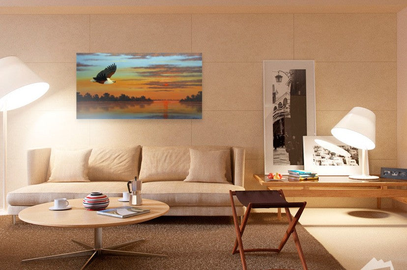 African Fish Eagle - Sunset Action  -  Limited Edition Canvas Print
