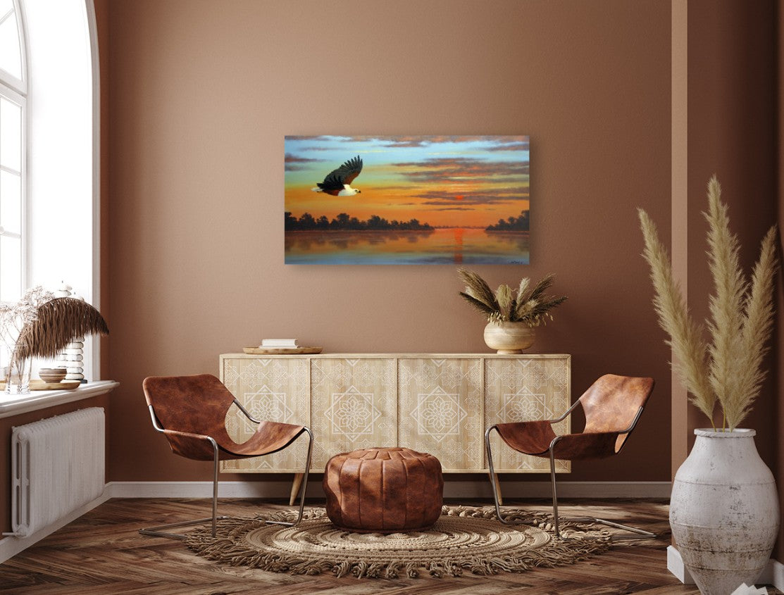 African Fish Eagle - Sunset Action  -  Limited Edition Canvas Print