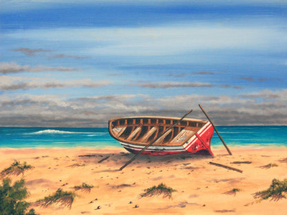 Red Boat on the Beach -  Limited Edition Canvas Print by International artist Joe Marais