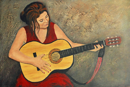 Guitar Lady in Red - Limited Edition Canvas Print by Joe Marais