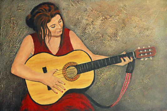 Guitar Lady in Red - Limited Edition Canvas Print by Joe Marais