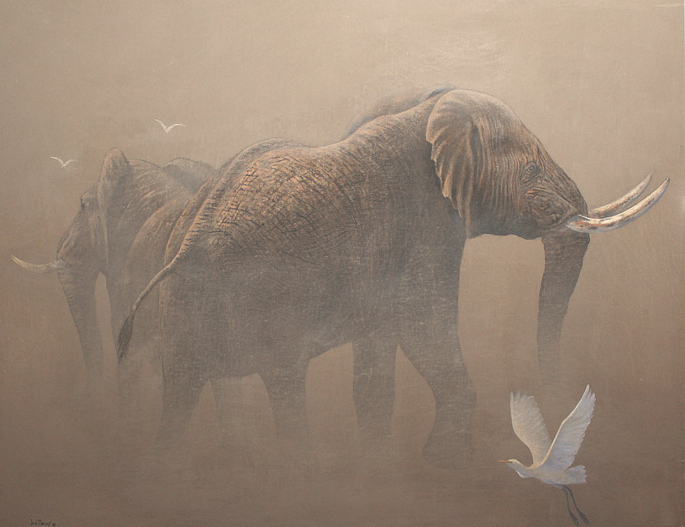 Elephant echoes in the Dust -  Elephant Canvas Print by International Wildlife Artist Joe Marais