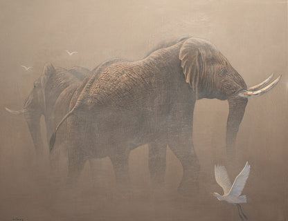 Elephant echoes in the Dust -  Elephant Canvas Print by International Wildlife Artist Joe Marais