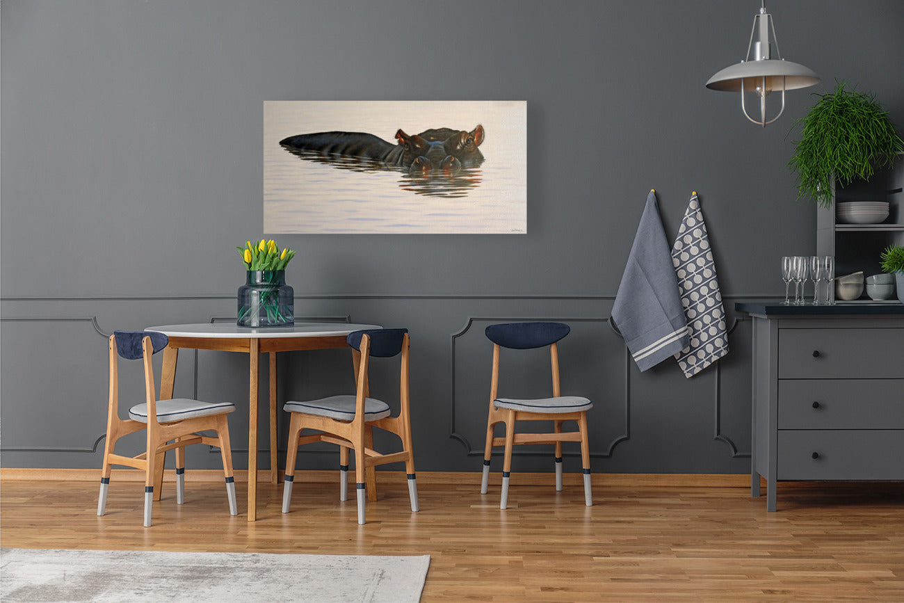 River Horse -  Limited Edition Hippopotamus Canvas Print by Joe Marais