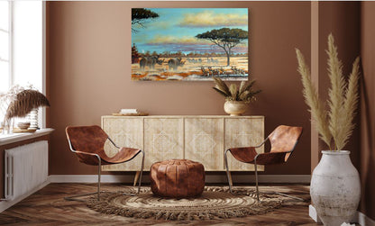 Action at the Waterhole -  Limited Edition Canvas Print
