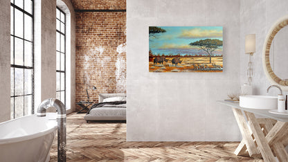 Action at the Waterhole -  Limited Edition Canvas Print