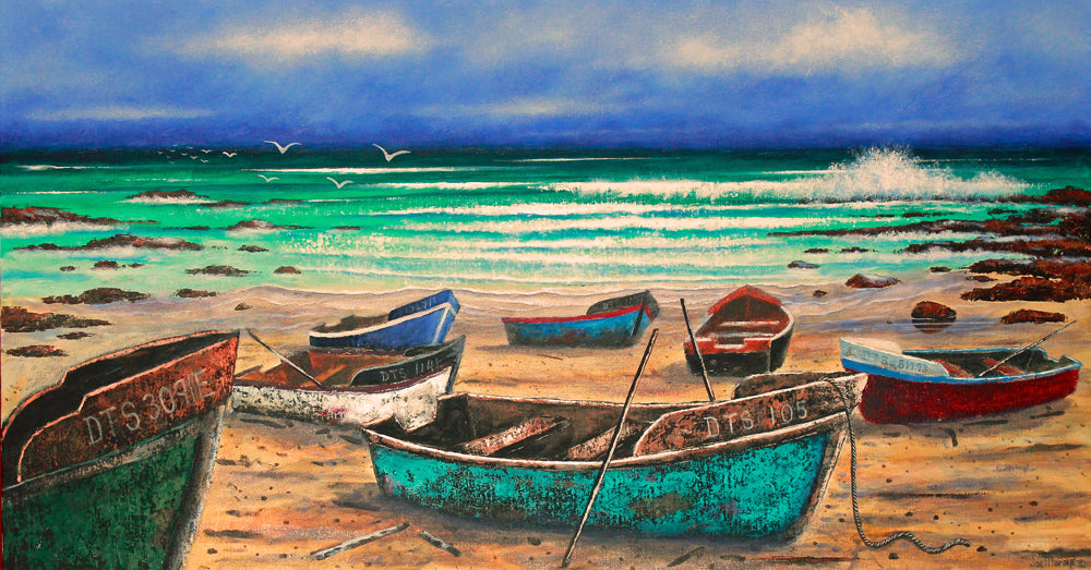 Colourful Boats on the Beach -  Limited Edition Canvas Print by Joe Marais