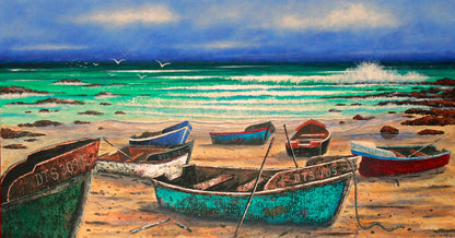 Colourful Boats on the Beach -  Limited Edition Canvas Print by Joe Marais
