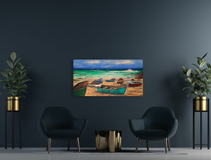 Colourful Boats on the Beach -  Limited Edition Canvas Print by Joe Marais