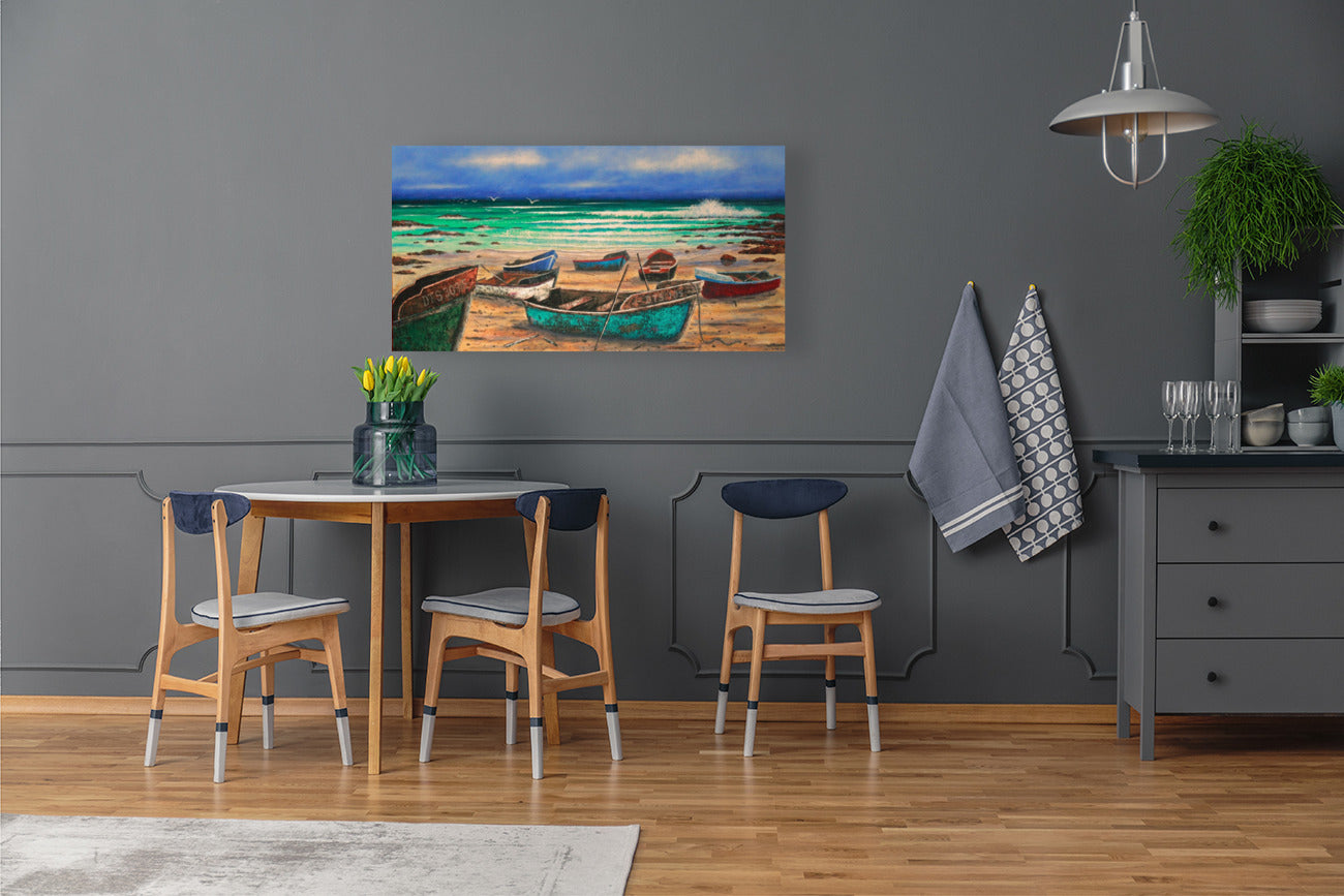 Colourful Boats on the Beach -  Limited Edition Canvas Print by Joe Marais